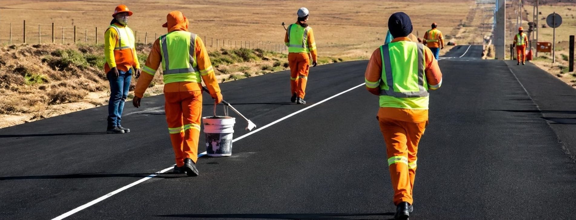 In4Tech road marking crew working on a newly surfaced road